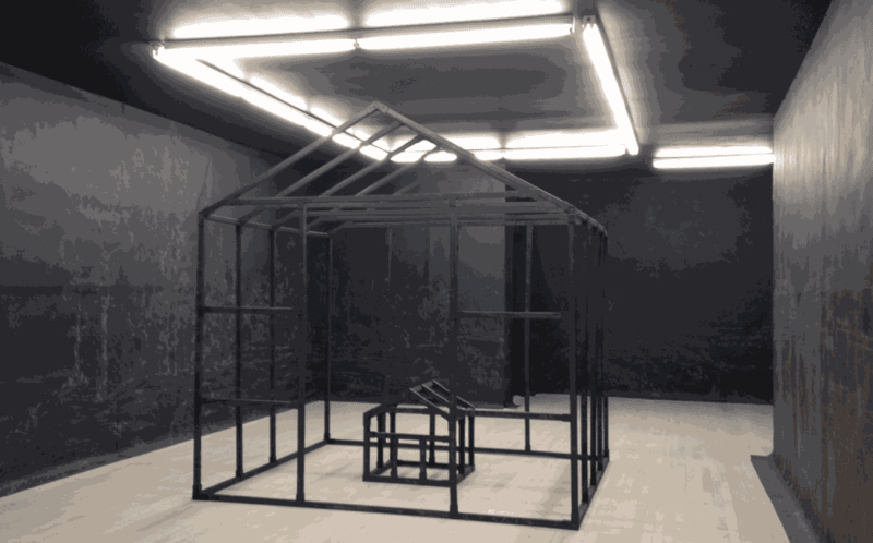 Kysa Johnson, Blow Up 250 - Be It Ever So Humble - Subatomic Decay Patterns After Wyandanch, Payne & Rennert, 2013. Installation View. Courtesy Halsey Mckay Gallery.