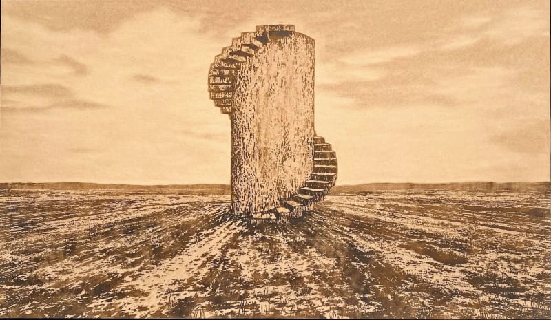 Enis Malik Duran, Paradoks, 2025. Mixed media on wood panel, 70 × 121 cm.