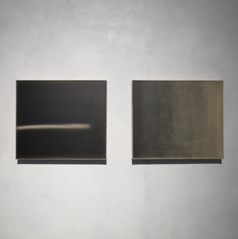 De la serie pinturas de cera, negra IX and negra X, 2024, pigments and encaustic wax on wood, 24 × 28 cm