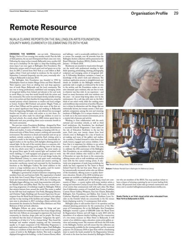 Nuala Clarke Reports On The Ballinglen Arts Foundation, County Mayo, Currently Celebrating Its 25th Year