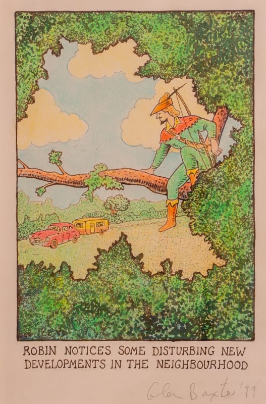 Glen Baxter, Robin Notices Some Disturbing New Developments in the Neighbourhood