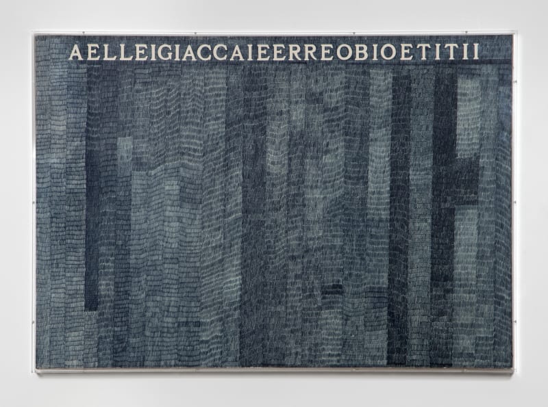 Alighiero Boetti, AELLEIGIACCAIEERREOBIOETITII, 1973, Ballpoint pen on paper laid down on canvas, 70 x 100 cm. (27 1/2 x 39 3/8 in.)