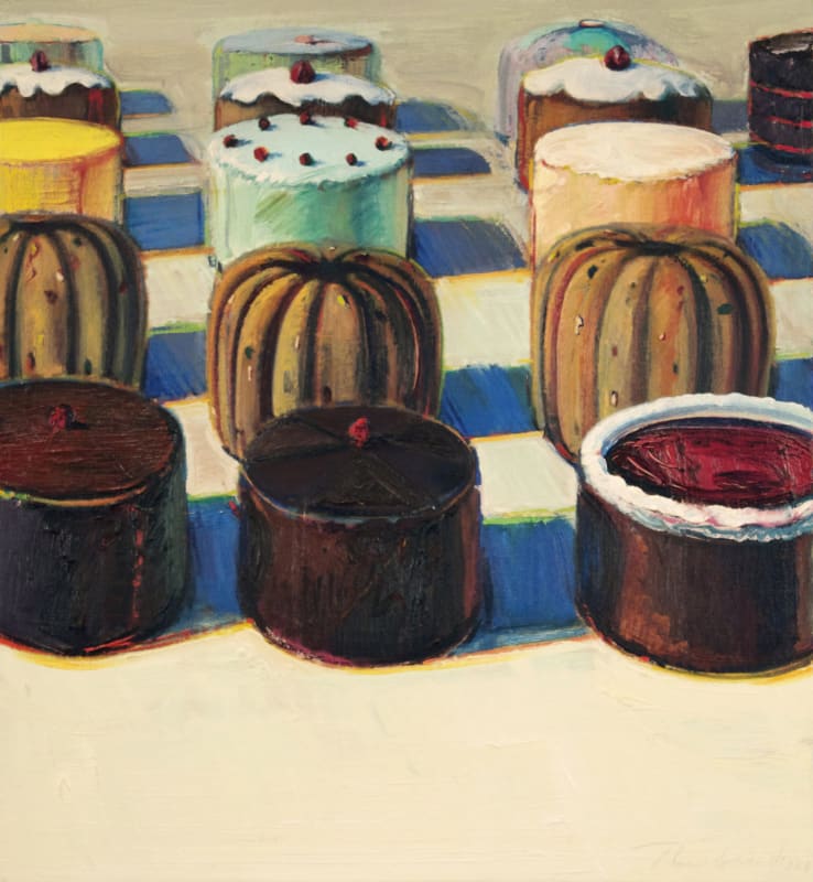 Wayne Thiebaud, Various Cakes, 1981, oil on canvas, 25 x 23 inches