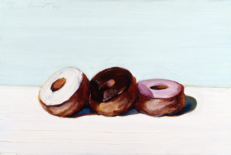 Wayne Thiebaud, Donuts, 1994, oil on board, 11 1/2 x 17 inches
