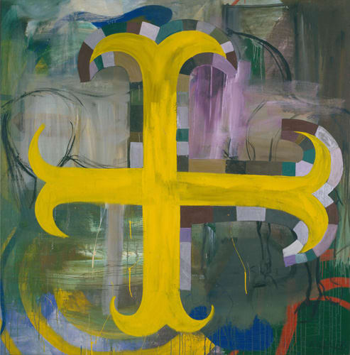 Albert Oehlen, Untitled (Gelbes Kreuz), 1988, oil on canvas, 76 3/4 x 76 3/4 inches