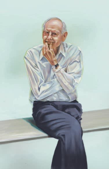 An illustrated portrait of Wayne Thiebaud as an homage to the artist’s style. Photo: John Blanchard, The Chronicle.