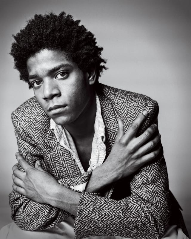 Black and white portrait photo of Jean-Michel Basquiat (1960 - 1988)