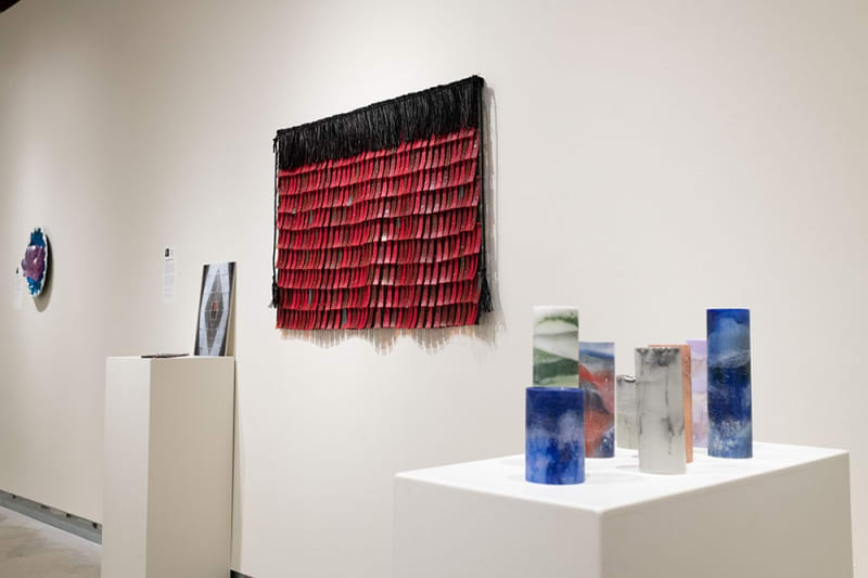 Installed view of Tg: Transitions in Kiln-Glass at Pittsburgh Glass Center. Photo by Nathan J. Shaulis. Courtesy of Pittsburgh Glass Center.