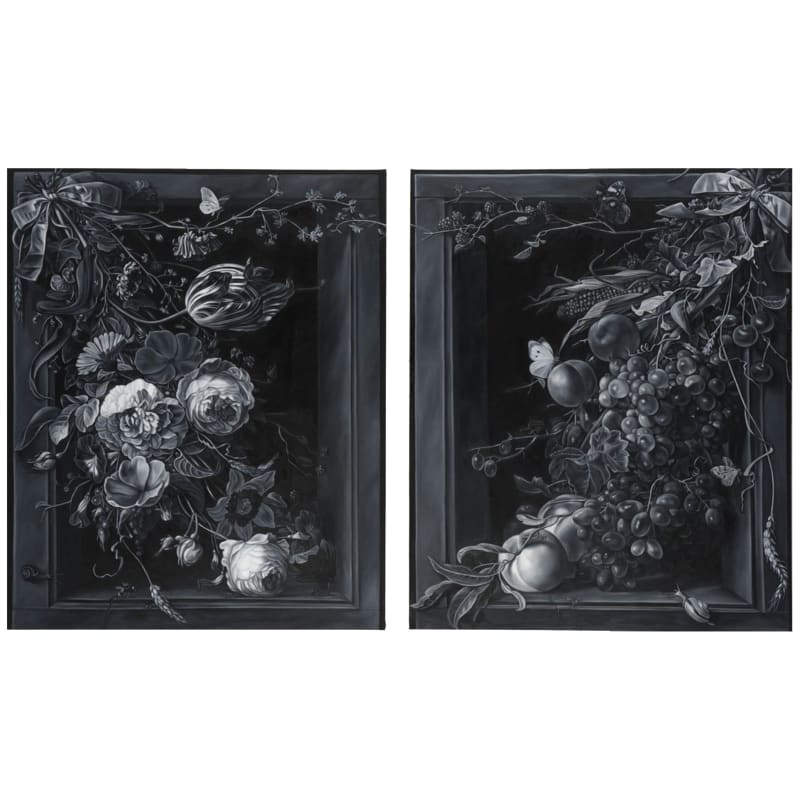 Shelley Reed, "Ribboned Fruit and Flowers," 2010, oil on linen, 50 x 82 inches (diptych)