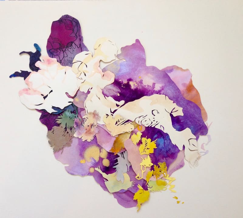 Alexandra Chiou, Whisper, 2018, ink & cut paper, 23 1/8 x 25 1/8 inches framed