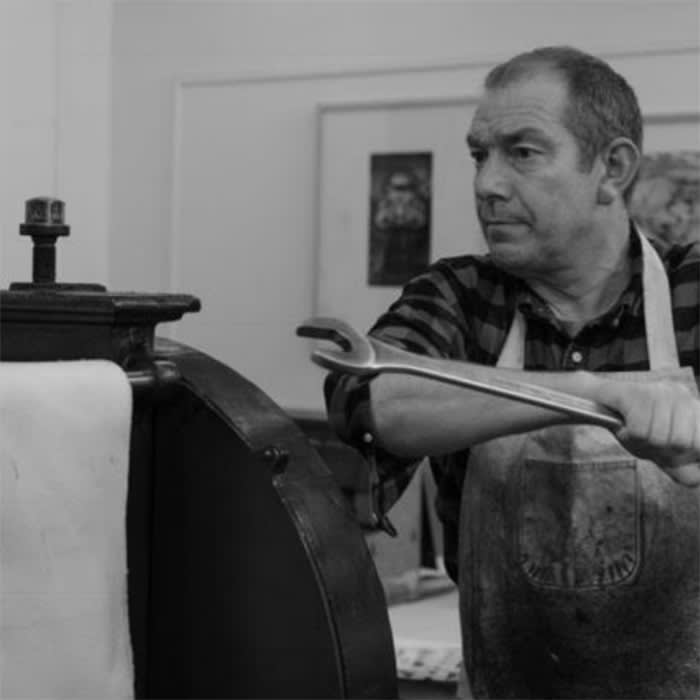 Peter Wylie in his print studio