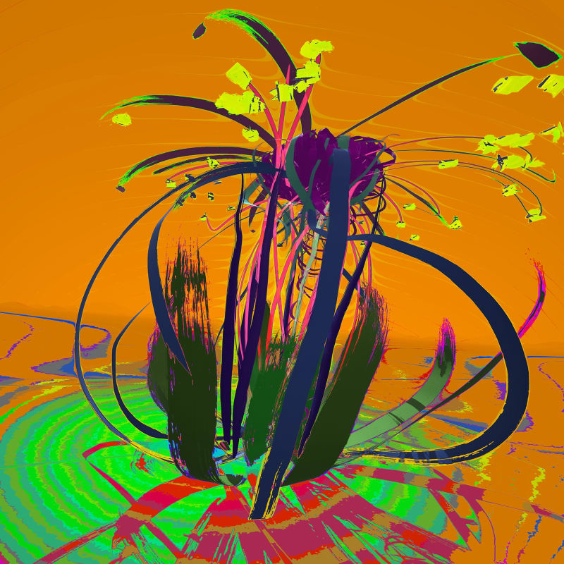 Peony Dance-O, 2023 AR Enhanced Mixed Reality on Canvas 48 x 48 in Series: Arrangements