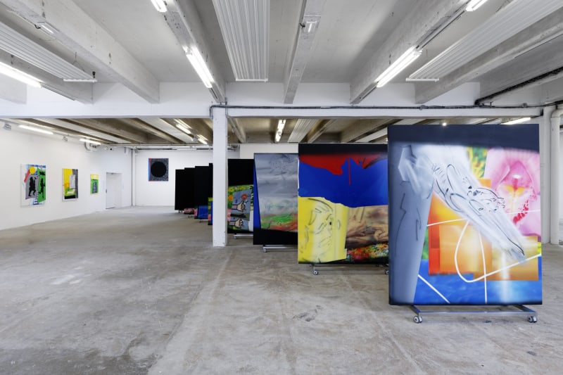 In Appreciation of Blinking (2021) Acrylic, silkscreen print, and wood glue on canvas (set of eight works); each canvas 83 x 69 in. Image courtesy of the Artist