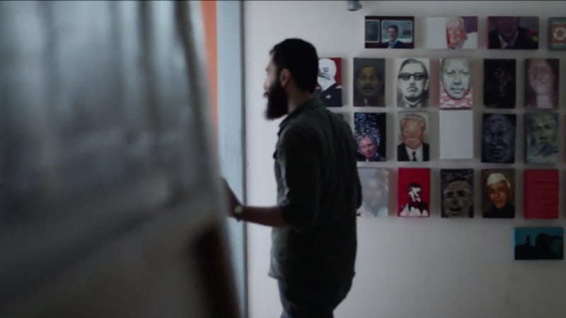 Aidin Xankeshipour at his Studio in Tehran. Still from the video "Stillness" by Alborz Kazemi.