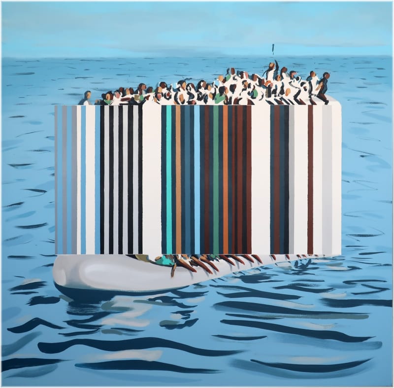 Darren Coffield, Against the Tide, 2019. Acrylic on canvas, 100 x 100 cm.