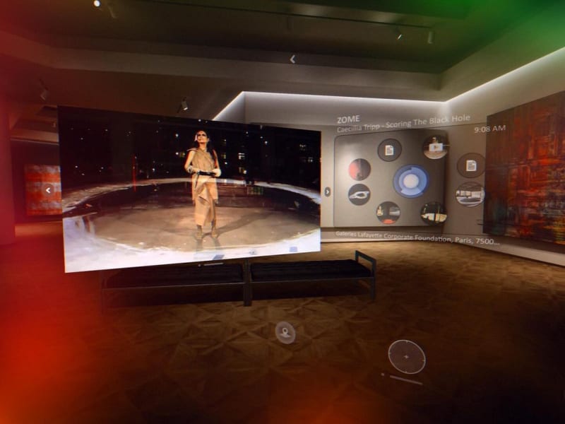 Caecilia Tripp, Theodore Wohng, Scoring the Black Hole with cosmic bird Michèle Lamy, Time Capsule with “Apple Vision Pro”, Courtesy of the artist and Erna Hecey Gallery