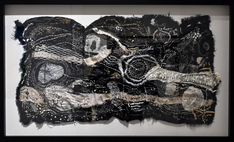 Shereen Quttaineh, Lost in nature, 2022, Embroidery on reclaimed fabric, 45x86cm