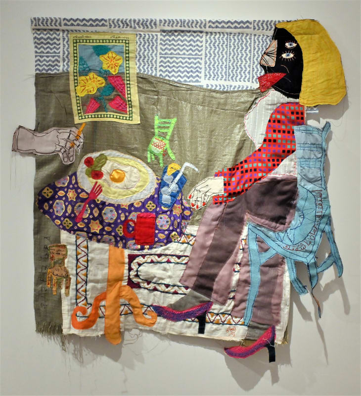 Shereen Qttaineh + Nour Taher, اشتقتلك زمان عنك,2023, Textile collage, 148x148cm