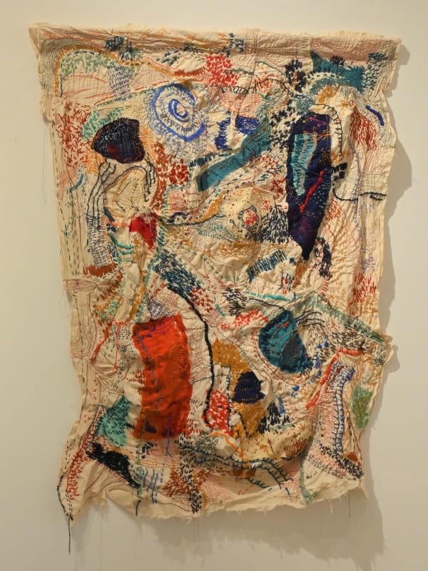 Shereen Quttainenh, Untamed Landscape 1, Embroidery on reclaimed fabric, 120x93cm