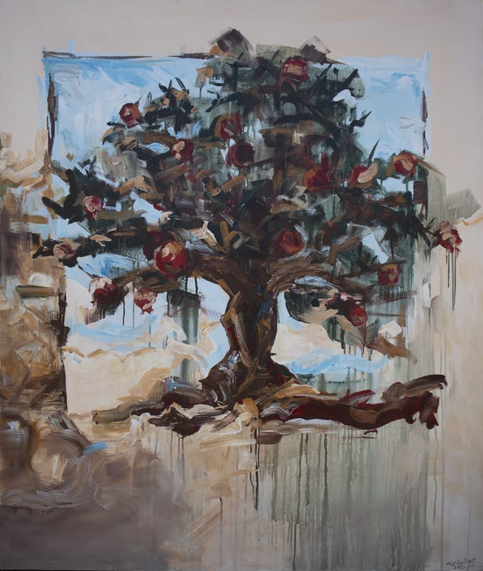 Aya Abu Ghazaleh, Pomegranate tree, 2021, Acrylic on canvas, 120x100cm
