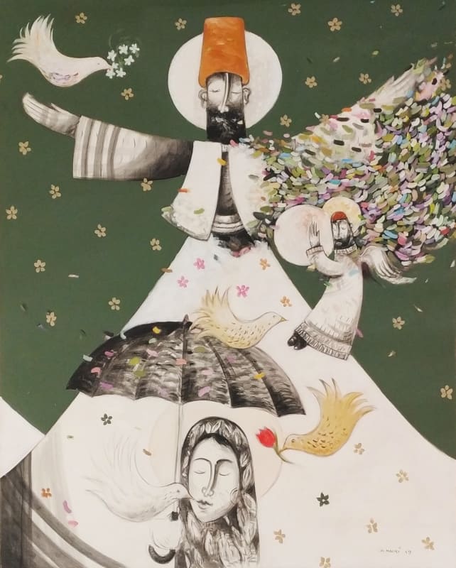 Boutros Al Maari, Derwish in Green, 2019, Acrylic on canvas, 145x115cm