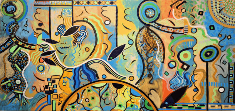 Hussein Al Attia, Rhythm of life 7, 2023, Acrylic on canvas, 79x155cm