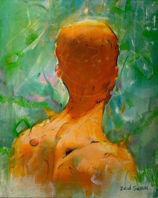 Zaid Salfiti, Living in the limelight, 2024, Mixed media(digital print, acrylics, gouache, pastel) on canvas, 75x60cm