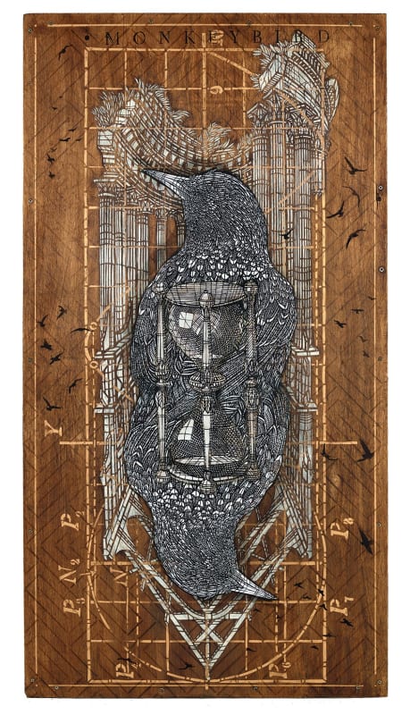 Monkeybird, Chronos, Stencil on Wooden Crate, from 5Art Gallery