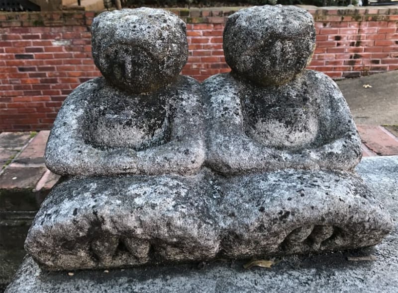 William Edmondson, Martha and Mary (ca. 1931–1937) as it was spotted by John Foster on a St. Louis porch. The piece is being donated to the American Folk Art Museum by museum trustee and street artist KAWS. Photo by John Foster, courtesy of the American F