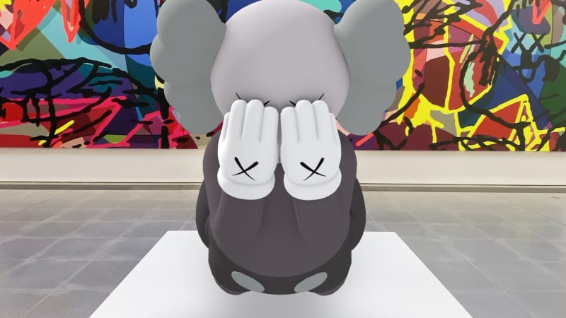 KAWS, SEEING, 2022, augmented reality sculpture at Serpentine North Gallery.