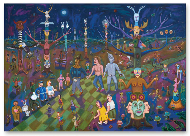 Jim Denomie, Oz: The Emergence (2017), oil on canvas, 98 x 140 in, Collection of Minnesota Museum of American Art