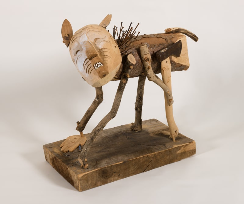 "Man Acting Like Dog", 2009, wood, metal, graphite, joint compound, 24" x 12" x 24"