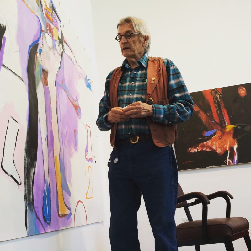 The artist Rick Bartow, surrounded here by his stunning paintings, passed on Apr. 2. Photo: Wilder Schmaltz