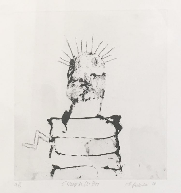 Tom Prochaska, Trump in a Box, 2018 lift ground etching, 9 x 8 inches