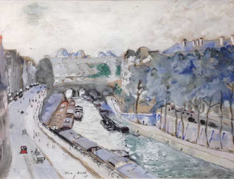 Max JACOB - Paris, la Seine et le quai des grands Augustins. Gouache sur papier, 27 x 34 cm, 1919.