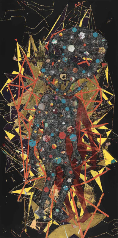 Pierre Yves Bohm, Apocalypse, 2011, Huile sur toile sur toile et fragments de toiles cousues. 300 x 150 cm