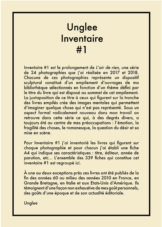Inventaire #1 2020 - Coffret n° 1, page d’introduction © unglee/adagp