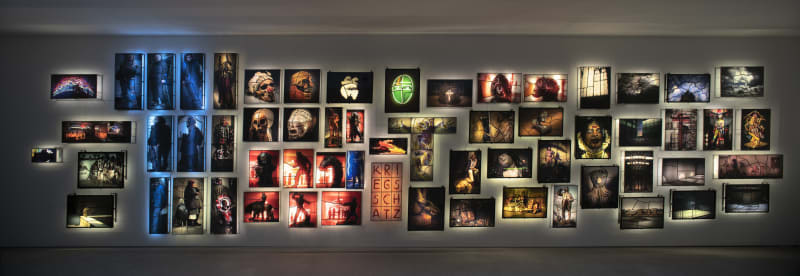 Installation view of les Vitraux Mobiles de Sarkis, Galerie Nathalie Obadia, Paris, 2019