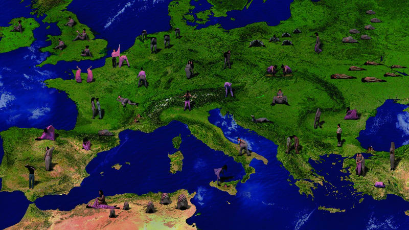 İNCİ EVİNER Fluxes of Girls on Europe, 2010 Stereo HD data video with 5.1 sound 3', loop Edition of 5