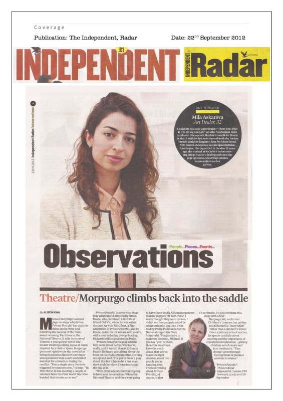 GAZELLI ART HOUSE | THE INDEPENDENT | SEPTEMBER 2012