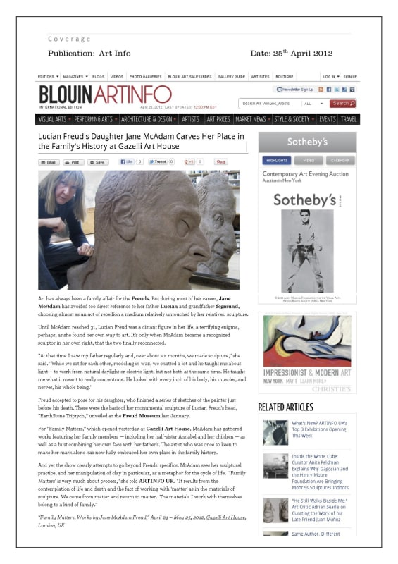 JANE MCADAM FREUD | BLOUIN ARTINFO | APRIL 2012