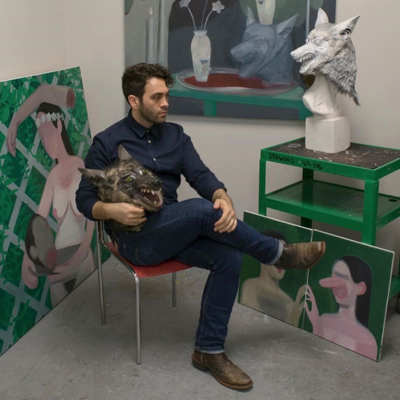 Portrait of artist Corey Lamb in his studio