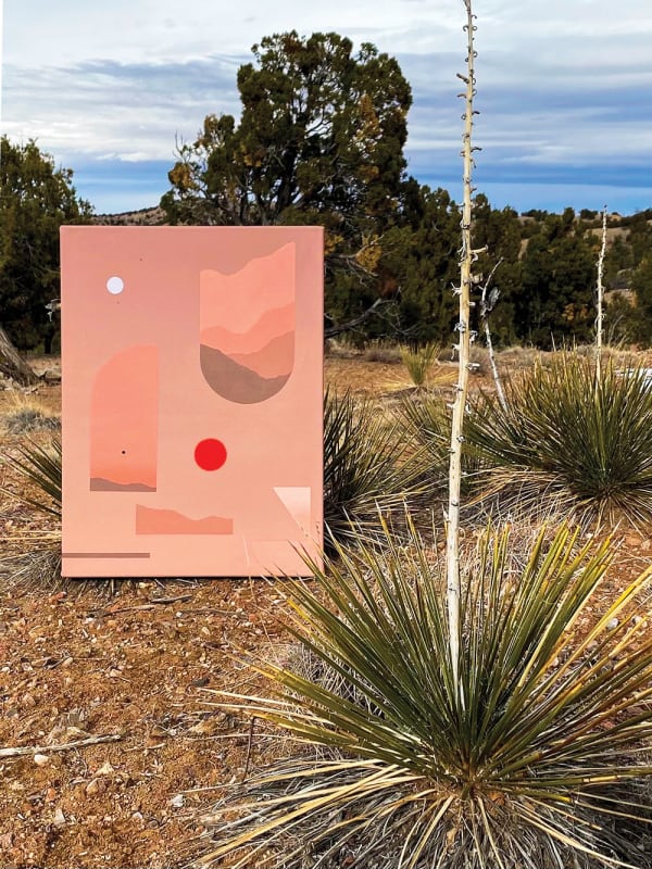 abstract painting by Madeleine Tonzi in situ in a desert landscape