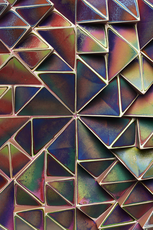 Detail image of Sean Newports multicolored painted wooden blocks