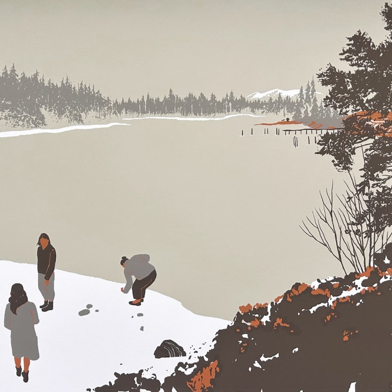 silk screen print by artist Seonna Hong depicting a winter landscape