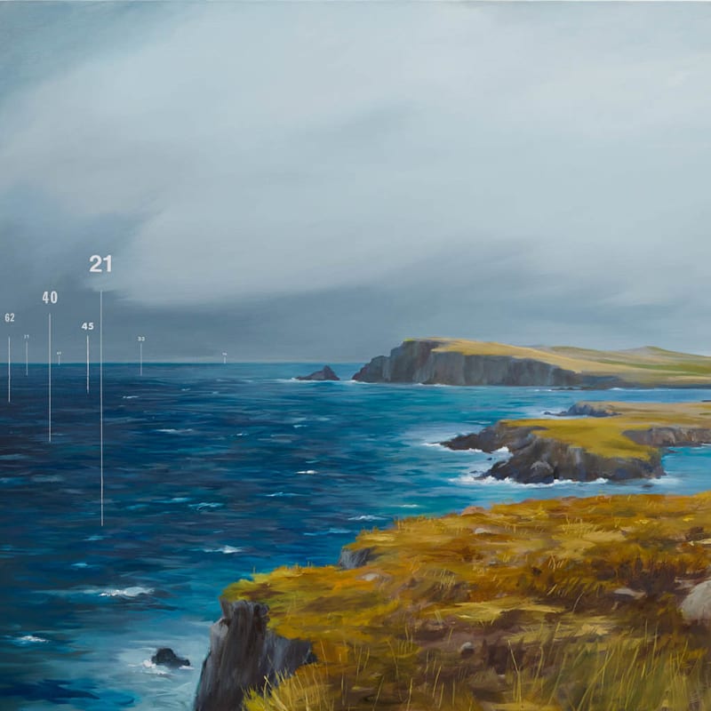 Oliver Jeffers painting of seascape with numbers