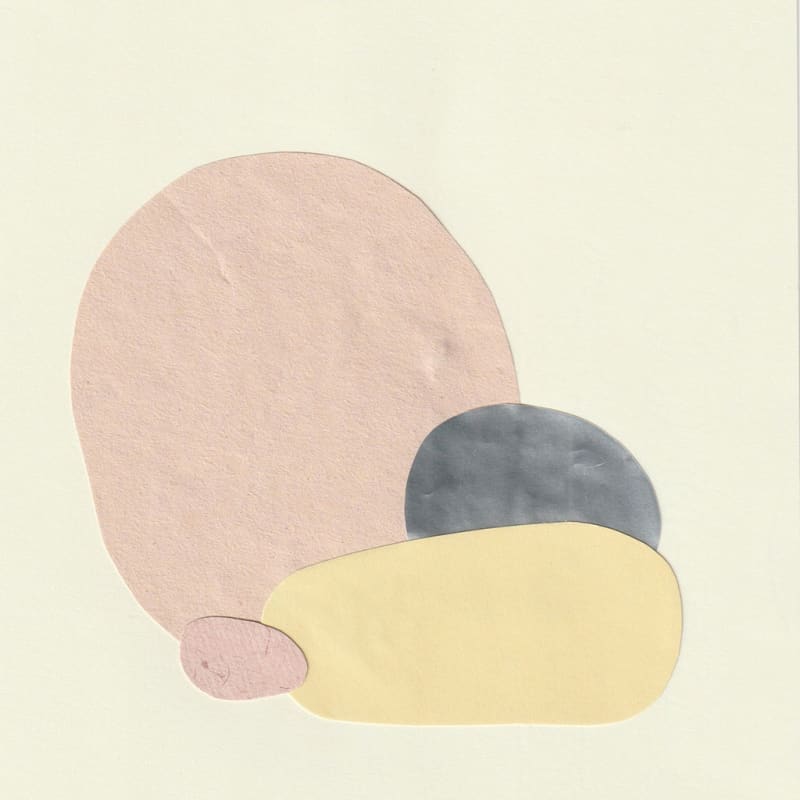 Johanna Tagada Hoffbeck abstract rounded shapes in pale pink, yellow and dark gray
