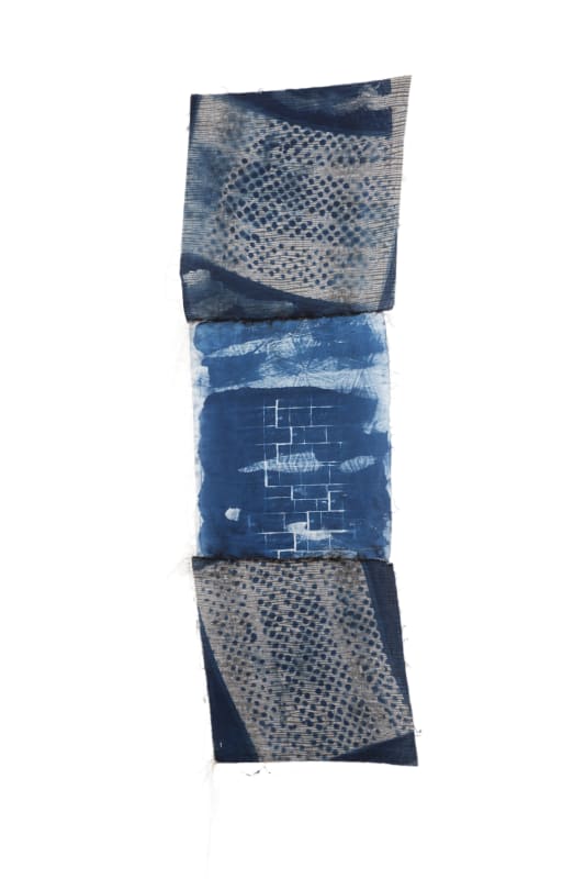 Adama Delphine Fawundu, For Mama Adama, 2020, cyanotypes on fabric with hair, 63 x 22 in (160 x 55.9 cm)