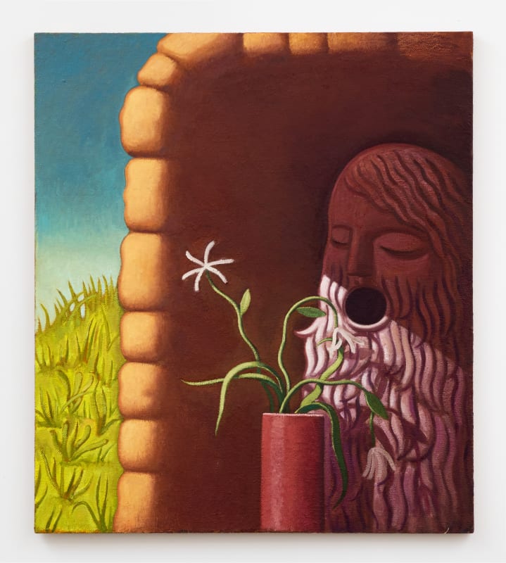 Nat Meade, Seer, 2023, oil on jute, 48 x 42 in (121.9 x 106.7 cm)