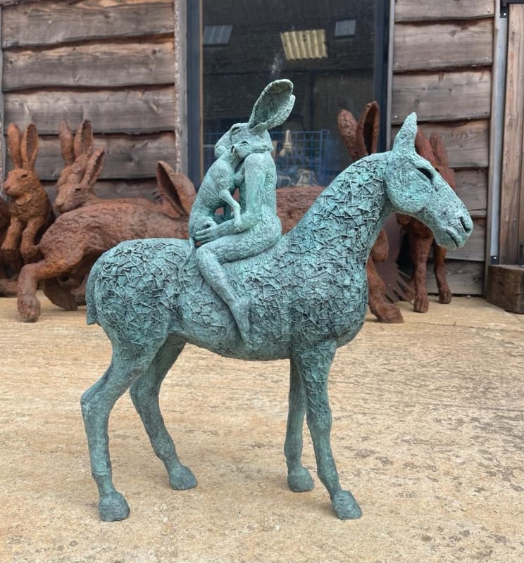 Sophie Ryder, Sitting Ladyhare with Dog on Horse
